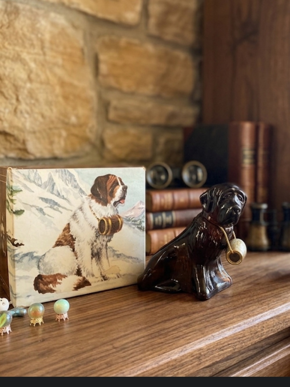 Brown Ceramic Dog Figurine with Brass Accent - Home Accents
